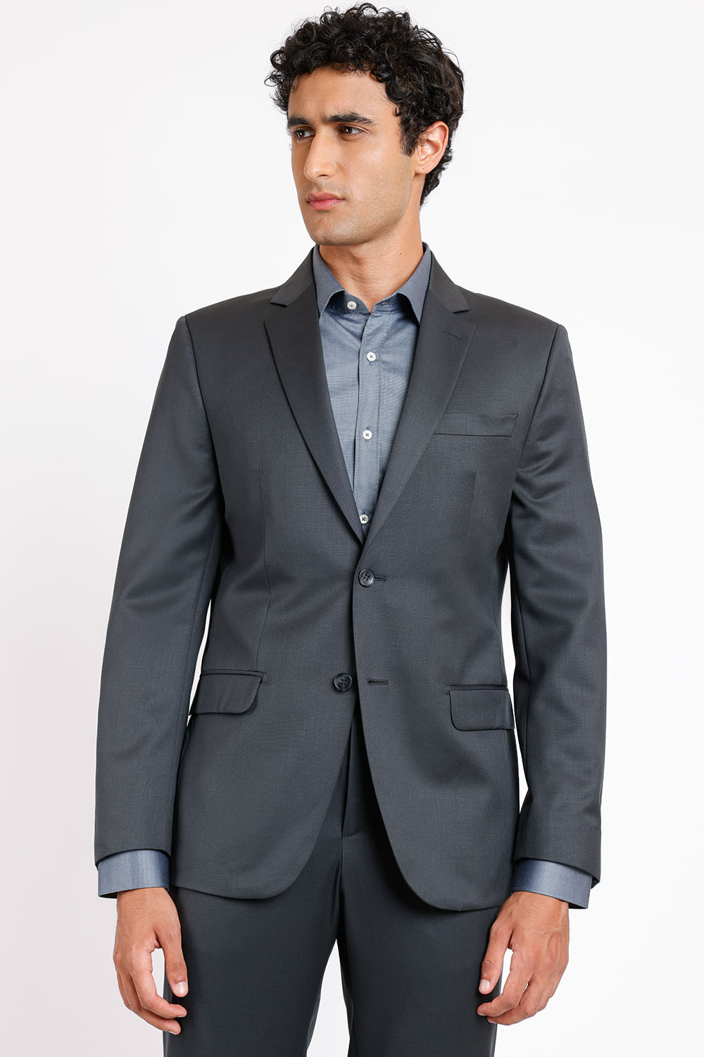 Costume Lã Super 120 Falso Liso Super Slim Cinza Escuro