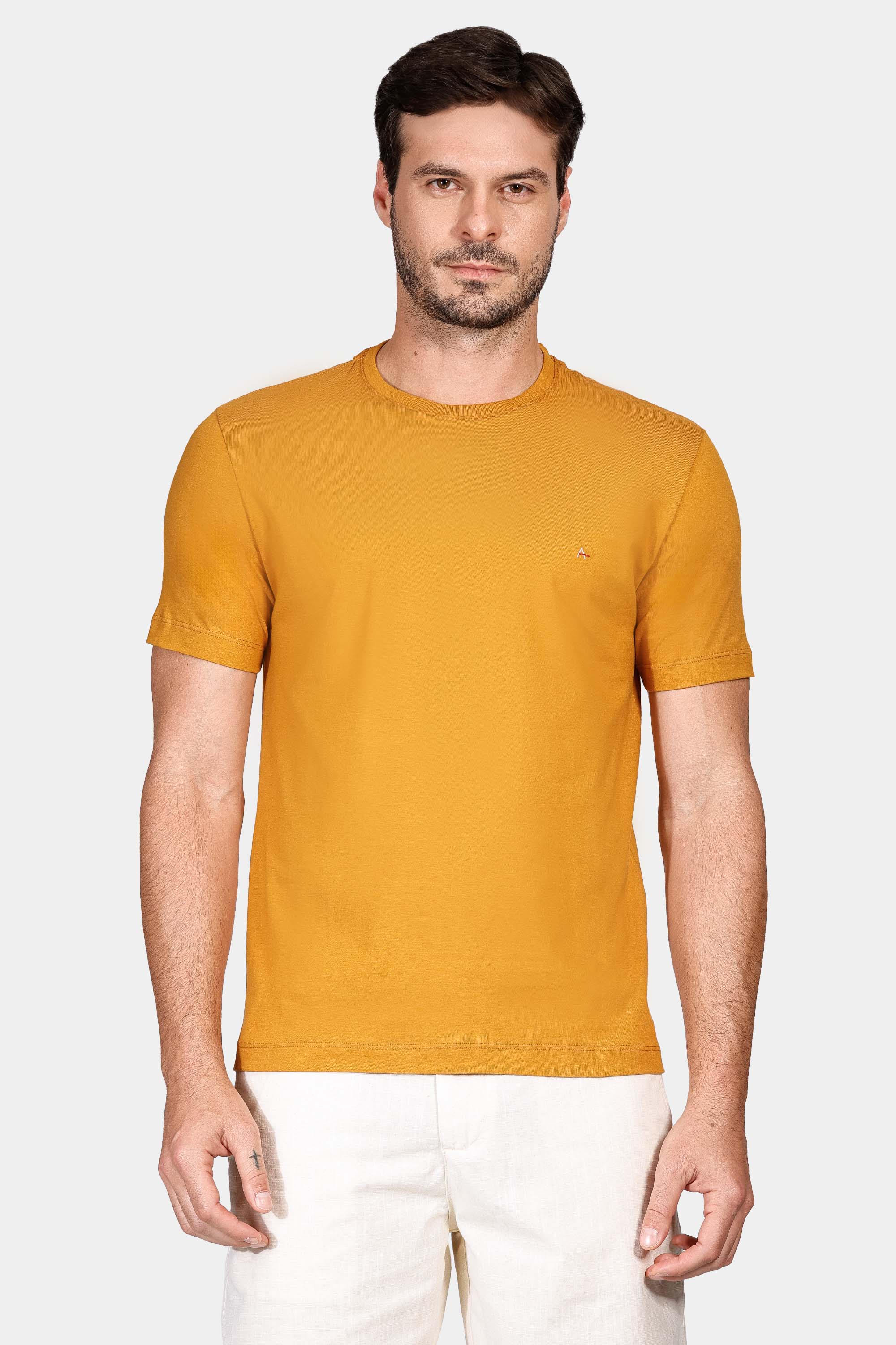 Camiseta Manga Curta Bordado Mostarda