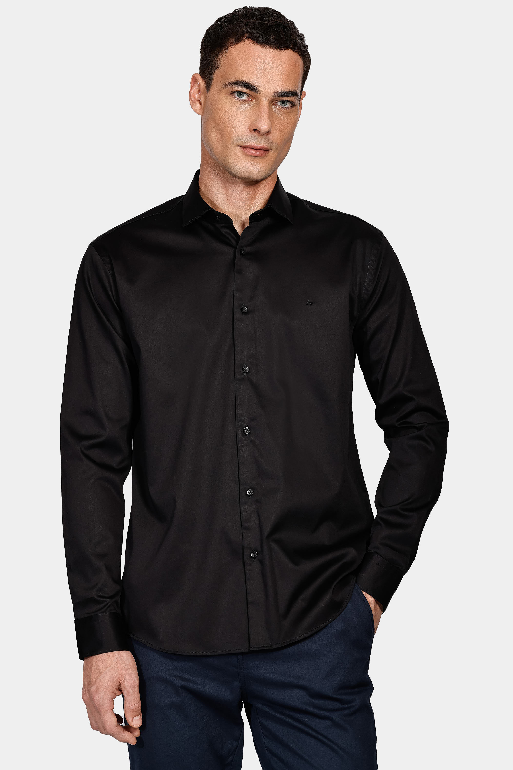 Camisa Slim Cetim Stretch Preto