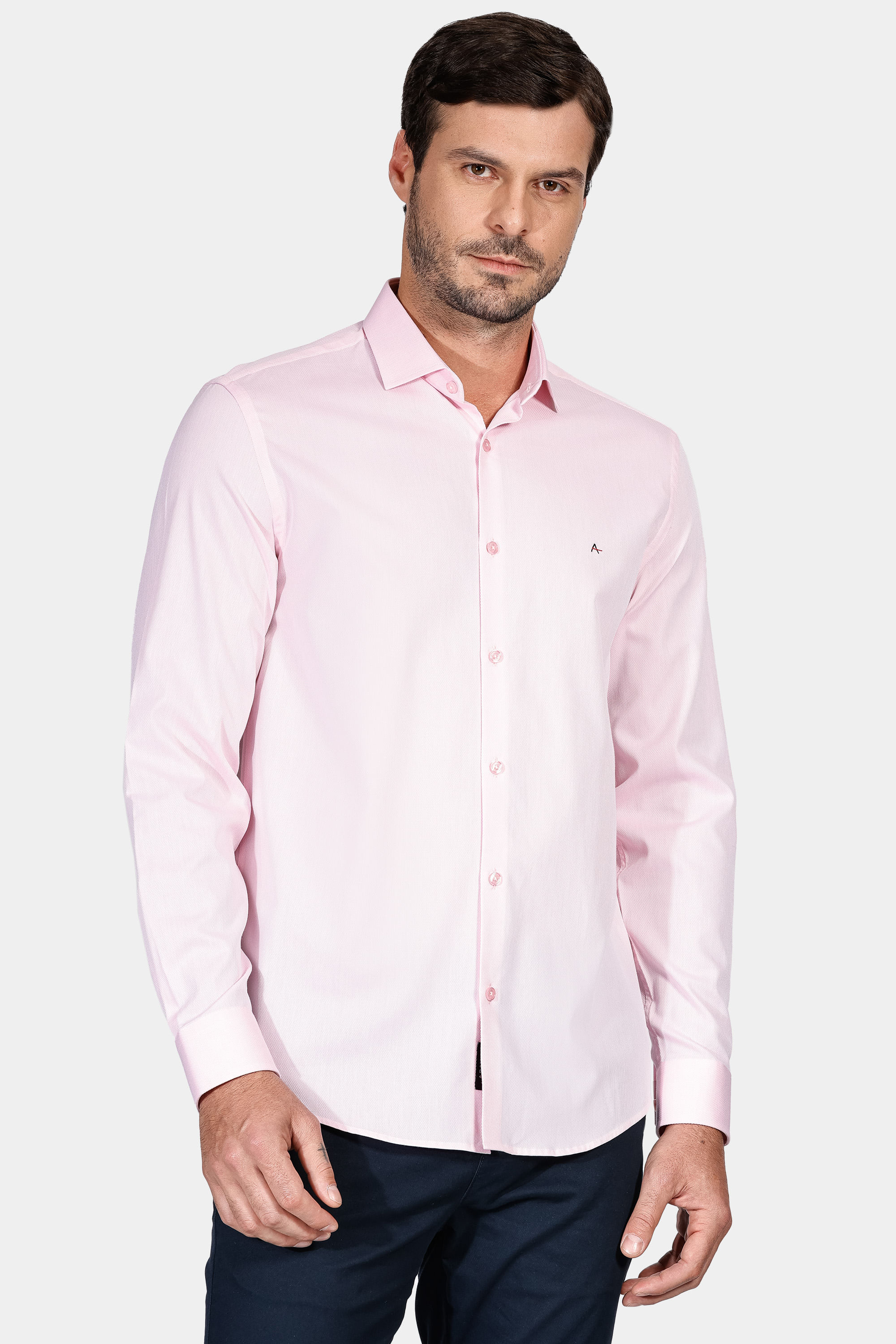 Camisa Regular Tricoline Maquinetada Fio 40 Rosa