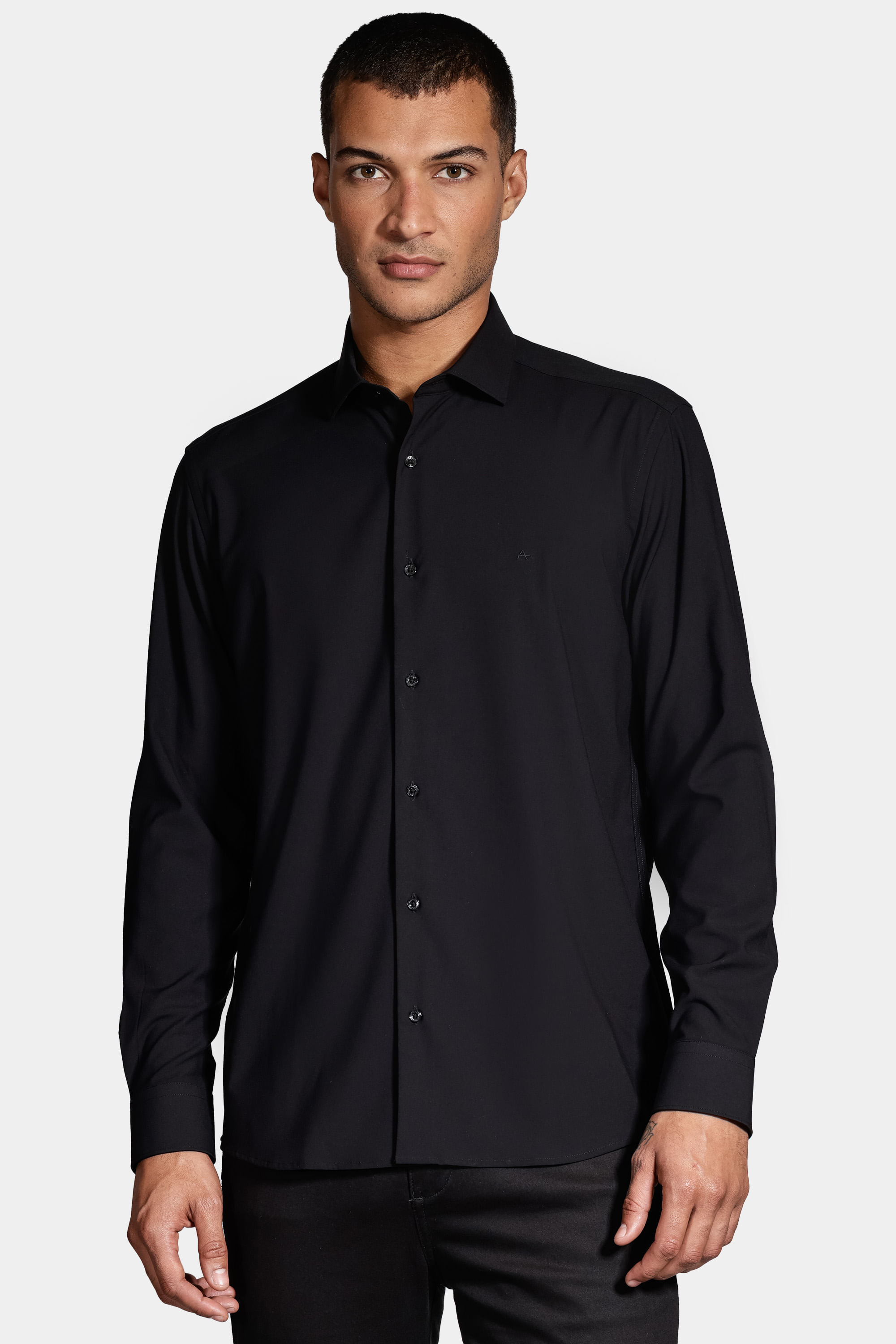 Camisa Manga Longa Slim Poliviscose de Bambu Com Stretch Preto