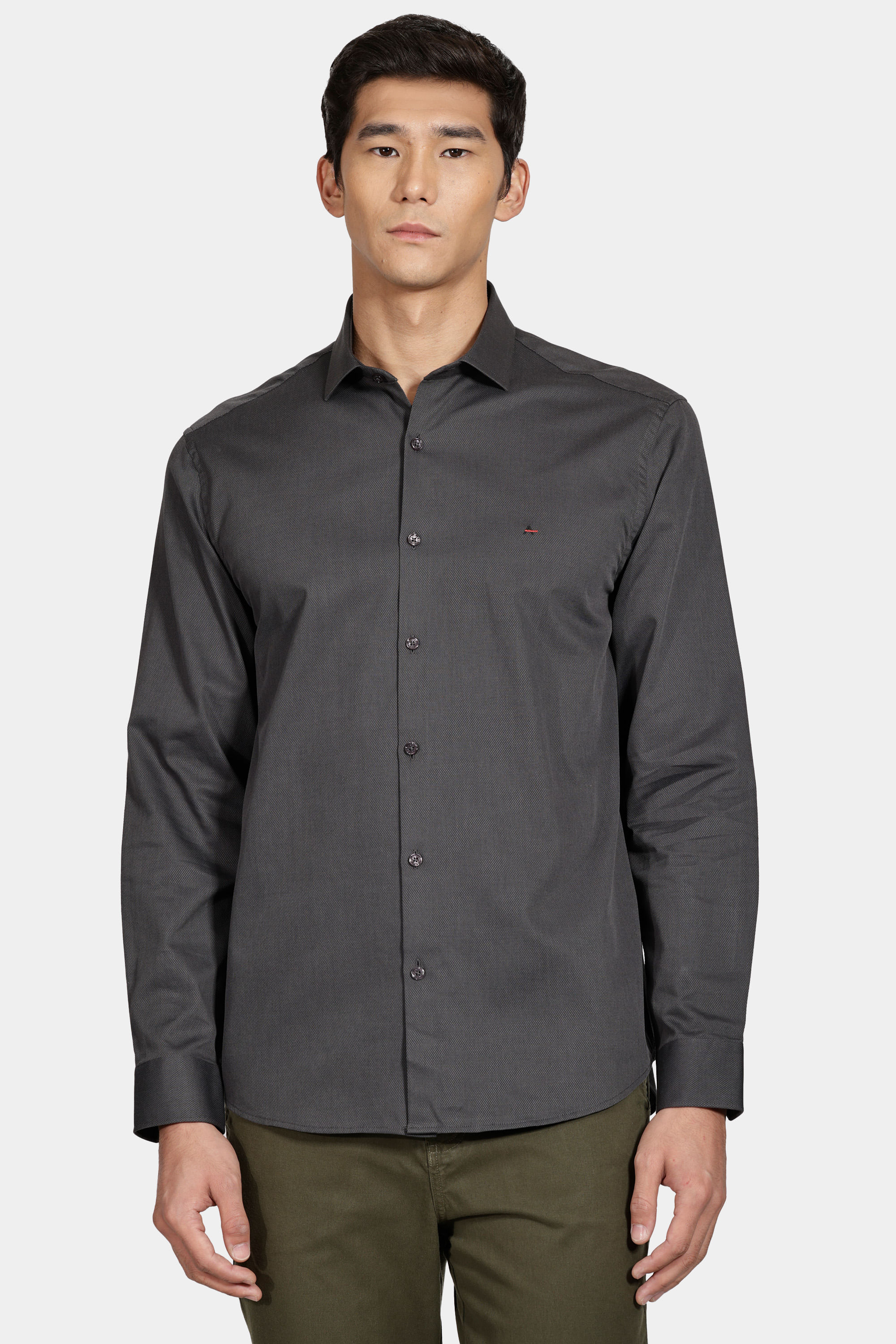 Camisa Regular Tricoline Maquinetada Fio 40 Chumbo
