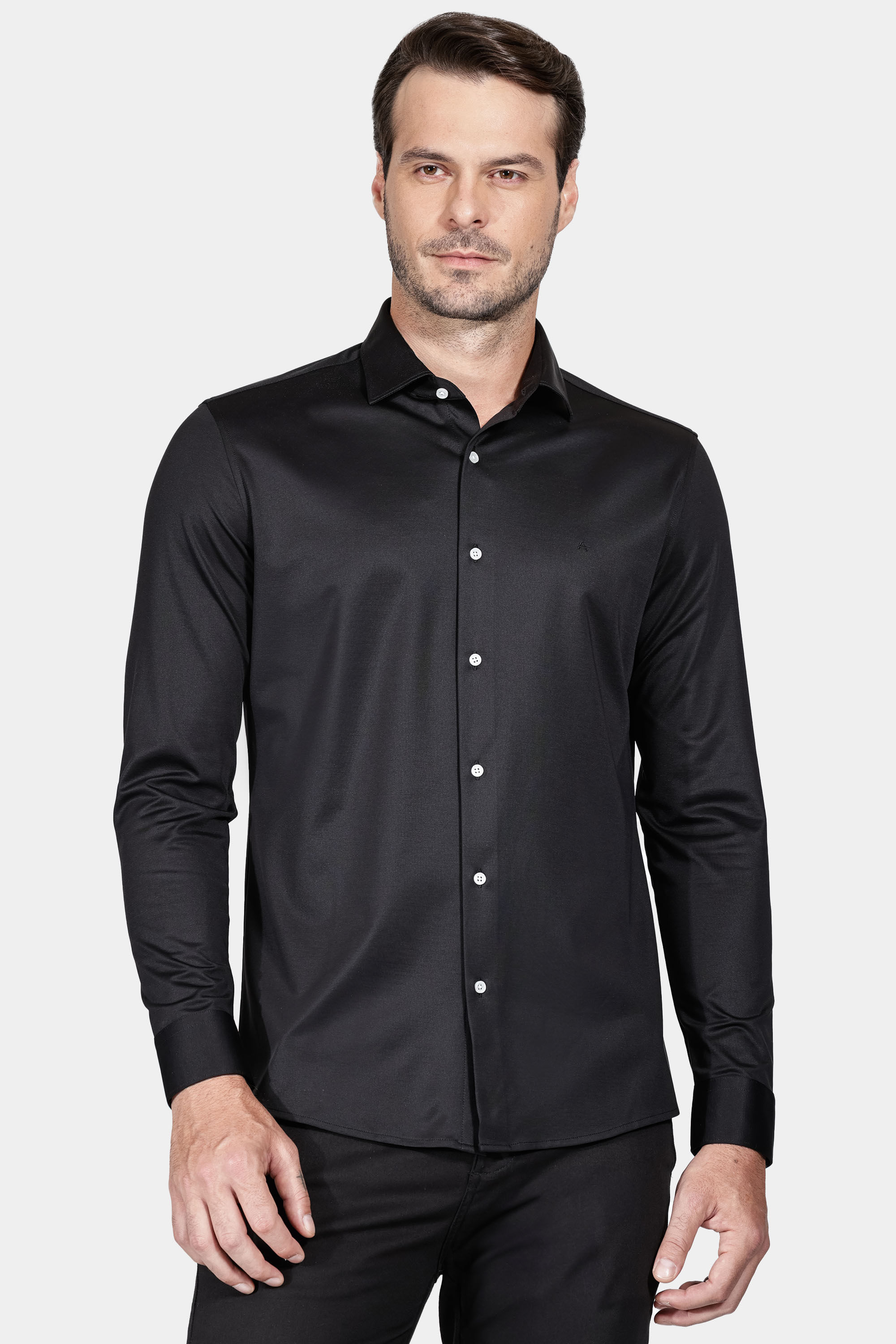 Camisa Slim Mercerizado Duplo Fio 70 Preto