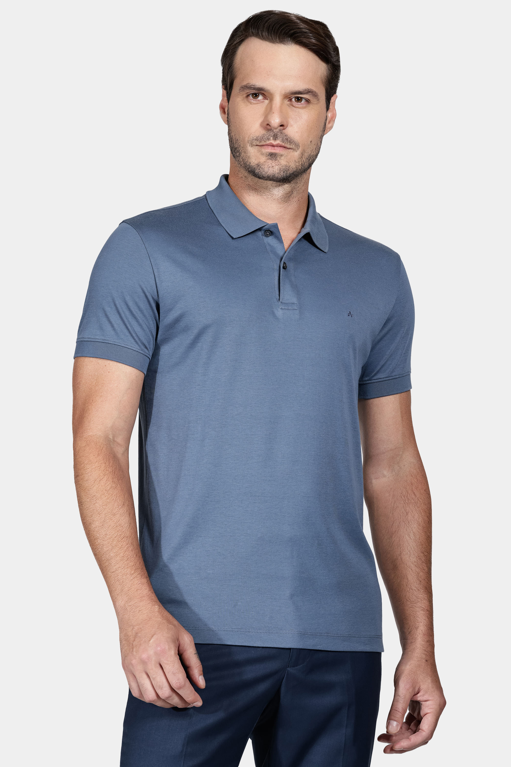 Polo Interlock Pima Azul Alumínio