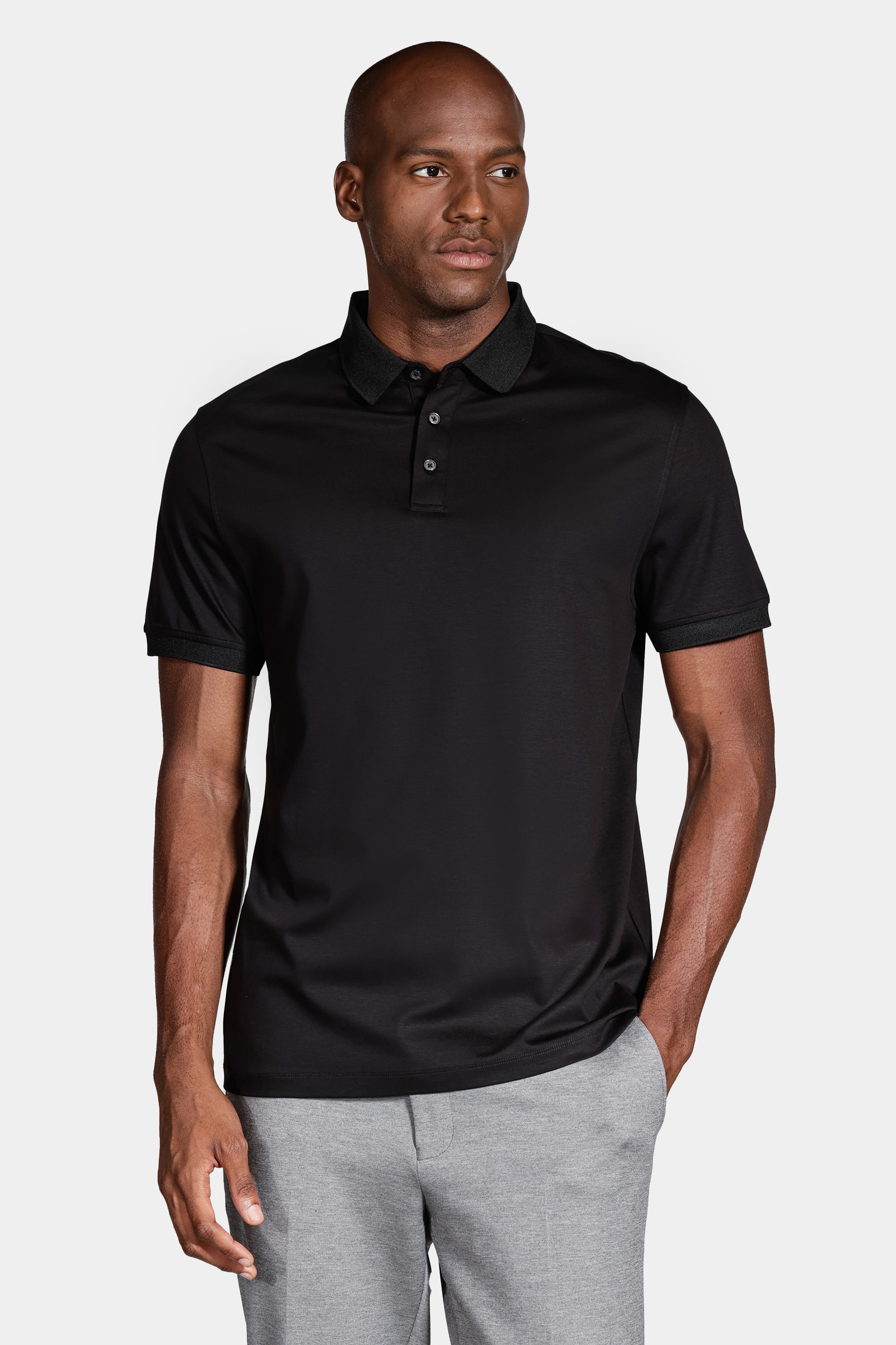 Polo Manga Curta Silk Blend Modal Preto