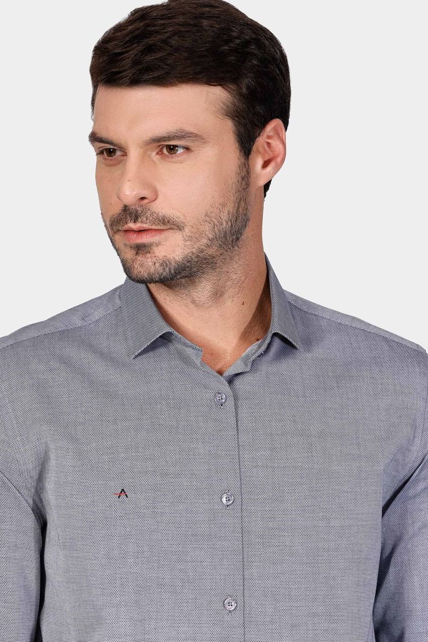 Camisa Regular Tricoline Maquinetada Fio 40 Marinho