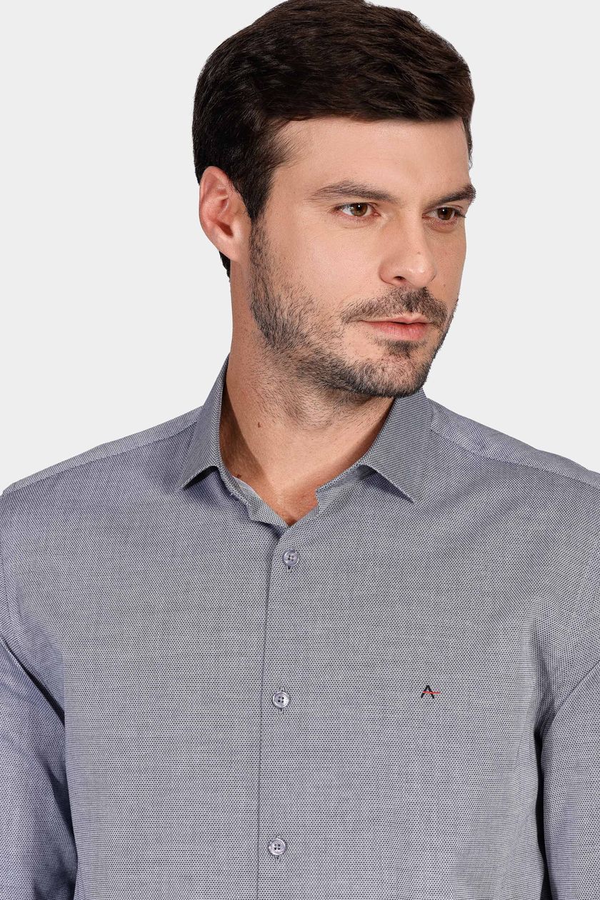 Camisa Regular Tricoline Maquinetada Fio 40 Marinho